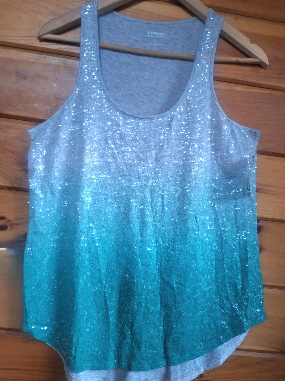 🩵Early 2000's Express NWT Gray to Teal Sequin Ombre Tank